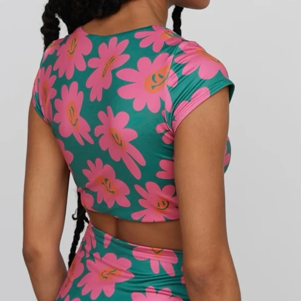 Lazy Oaf UK Brand Warped Flower Face Bikini Top Lazy Swim Wrap Top Women's 8 USA - Picture 6 of 11